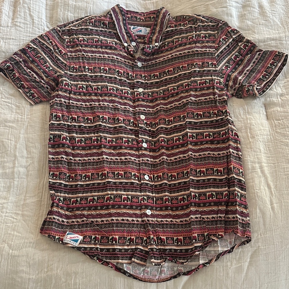 Men’s Button Down Beach Shirt - BERMIES - BOHO ELEPHANTS - RAYON STRETCH SHIRT